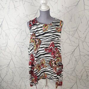 Compli K Artsy Zebra Stripe Floral Print Cotton Handkerchief Hem Tunic Tank